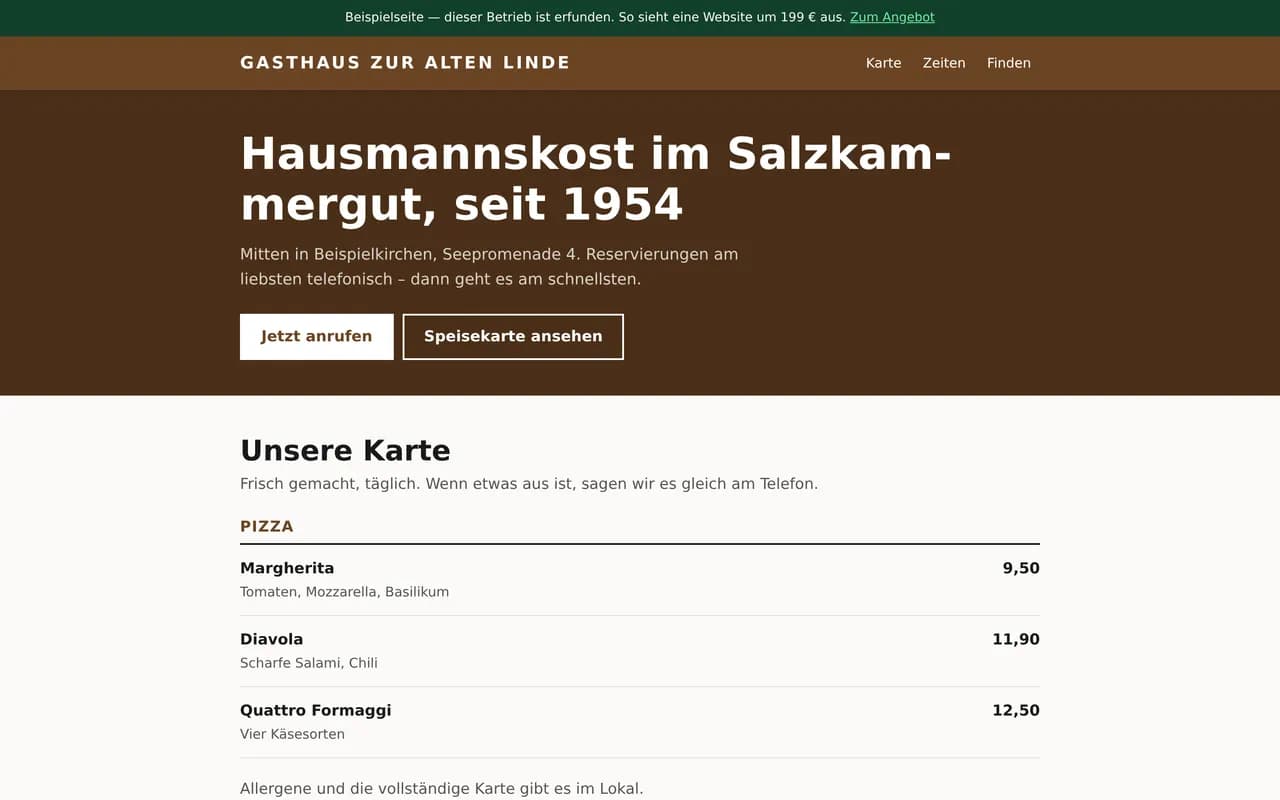 Beispielseite Gasthaus Zur Alten Linde, am Rechner