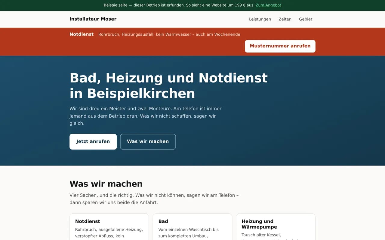 Beispielseite Installateur Moser, am Rechner
