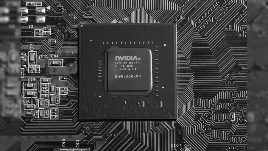 Nahaufnahme eines Nvidia-Grafikchips auf einer Platine