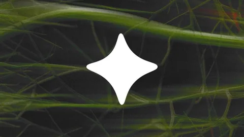 Weißes vierzackiges KI-Symbol von Ecosia vor grünen Pflanzenwurzeln auf dunklem Grund