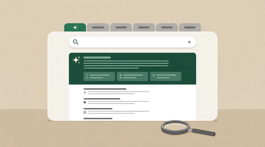 Eine Google-Suchergebnisseite, bei der der Reiter KI-Modus grün hervorgehoben ist