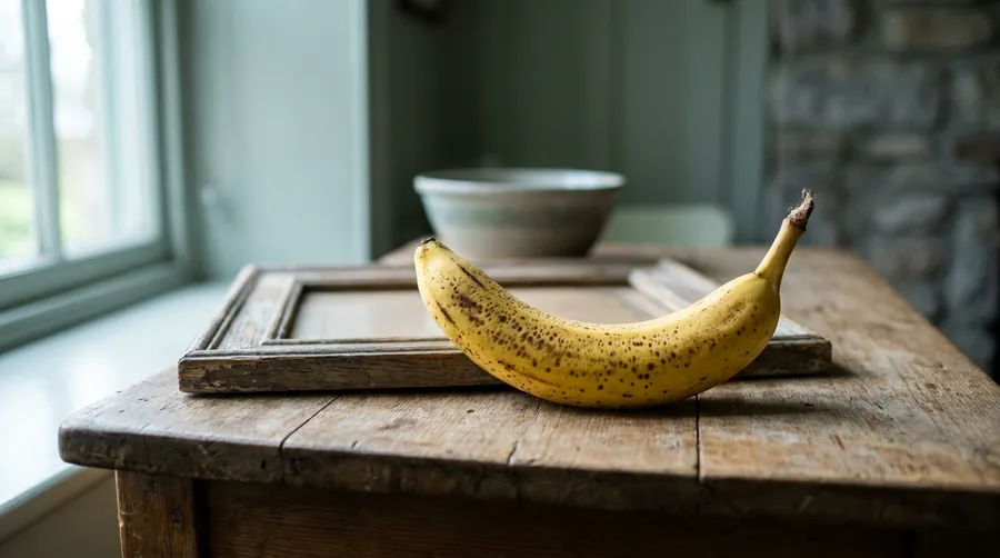 Eine flächig gezeichnete Banane neben einem Bilderrahmen